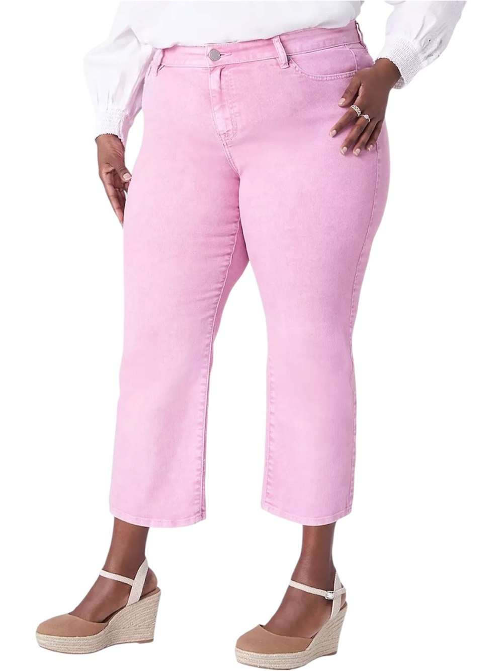 NWT Lane Bryant Signature Fit Mid-Rise Straight Crop Pink Stretch Denim Jeans 14